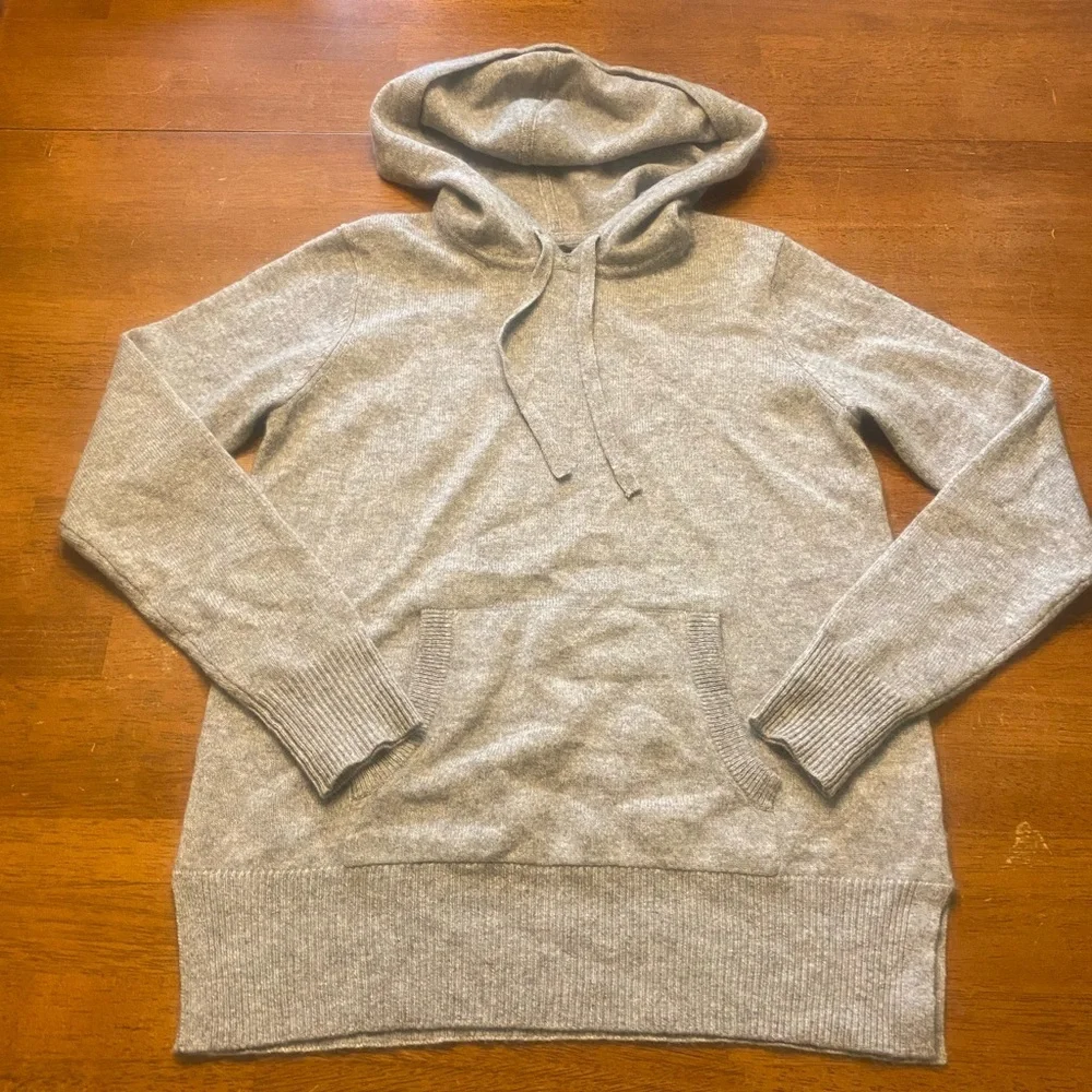 Saks Fifth Avenue Heather Gray Hooded Cashmere Sweater